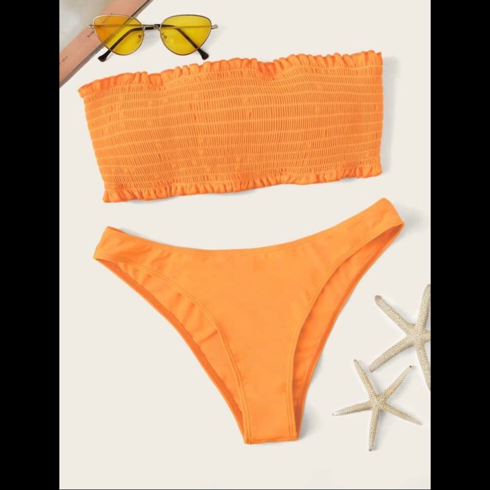 Orange strapless bikini
